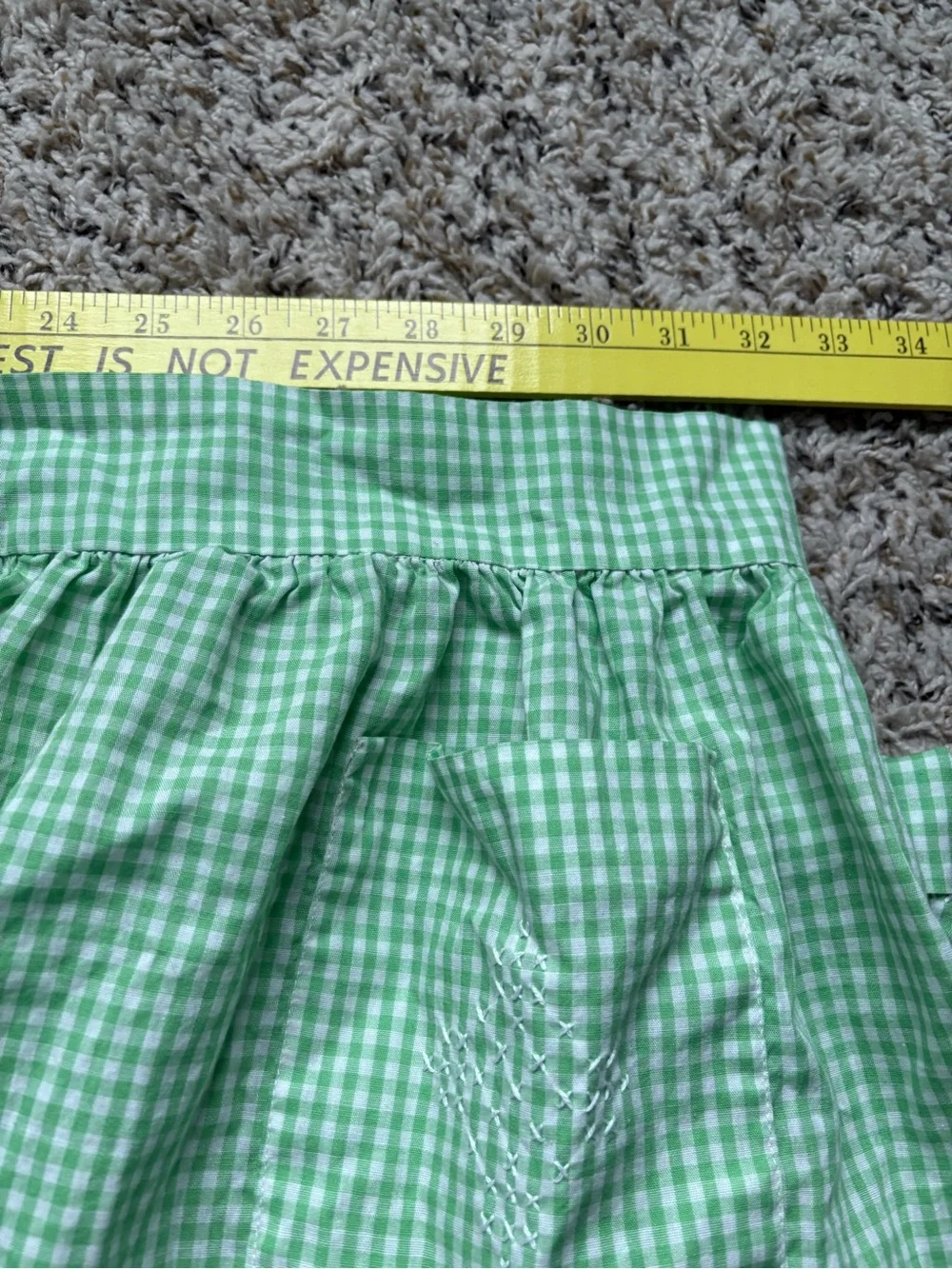 Vintage Hand Stitched Green Gingham Apron